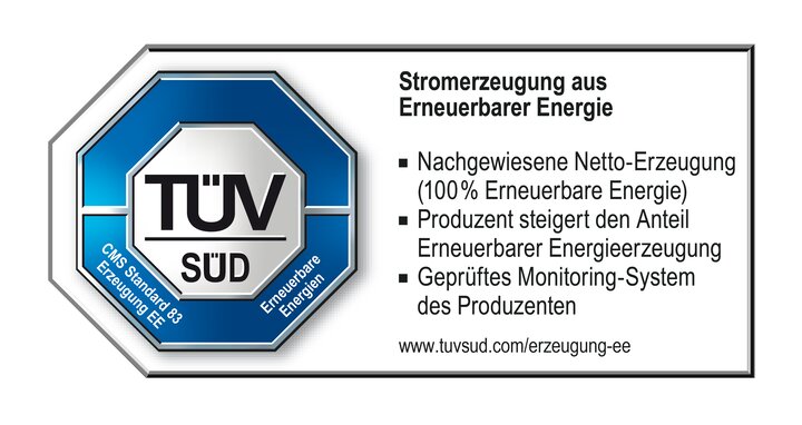 ALDI Grünstrom stammt aus TÜV SÜD zertifizierten Wasserkraftwerken TÜV SÜD Siegel - Stromerzeugung aus erneuerbarer Energie